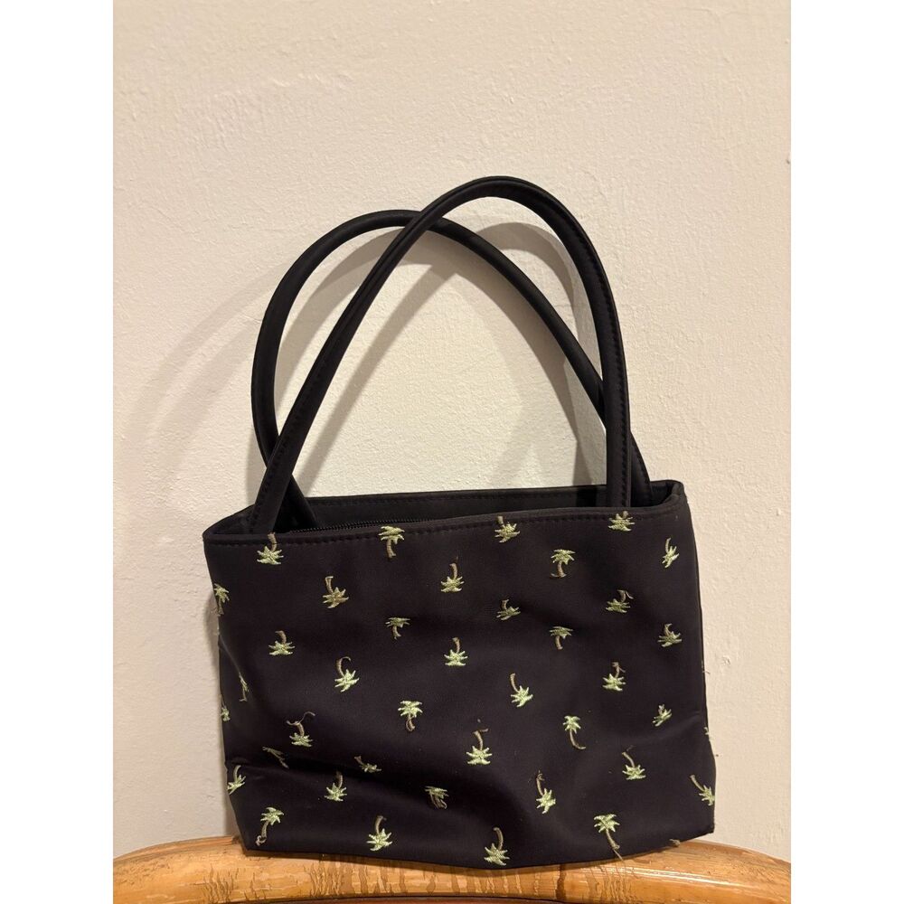 Sunny Hawaii Black Palm Tree Embroidered Handbag Small Tote Handbag